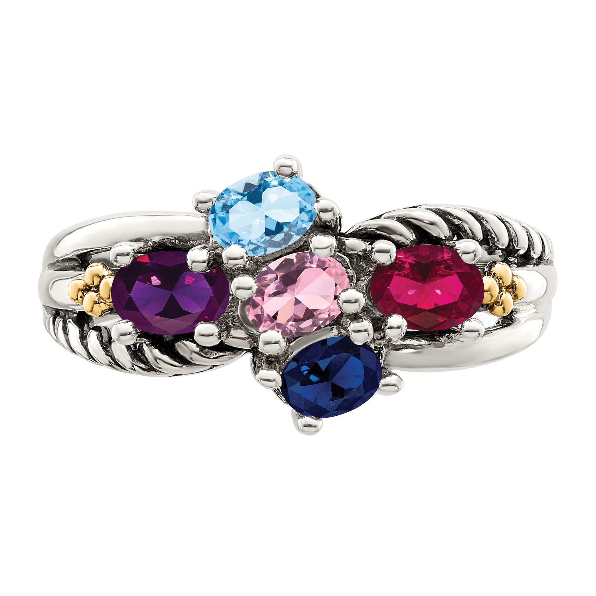 Sterling Silver Antiqued w/14k 5-stone Mother's Ring Mounting