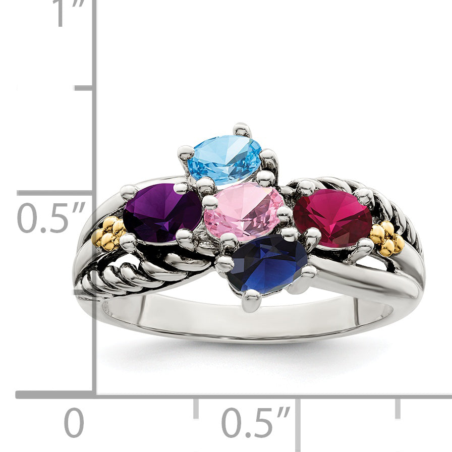 Sterling Silver Antiqued w/14k 5-stone Mother's Ring Mounting