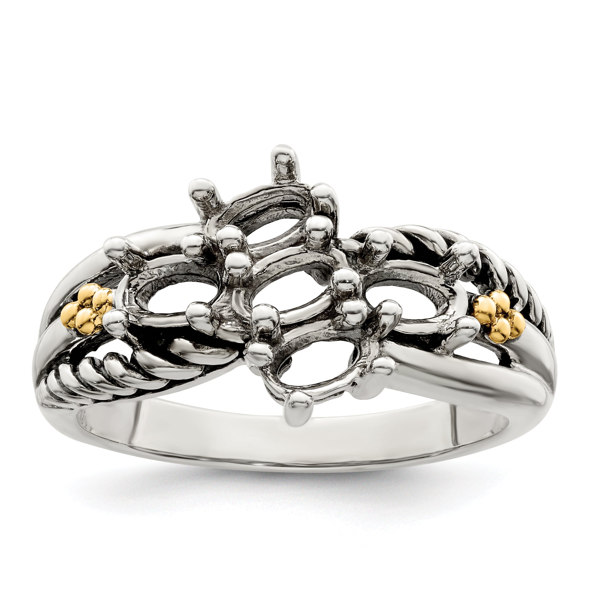 Sterling Silver Antiqued w/14k 5-stone Mother's Ring