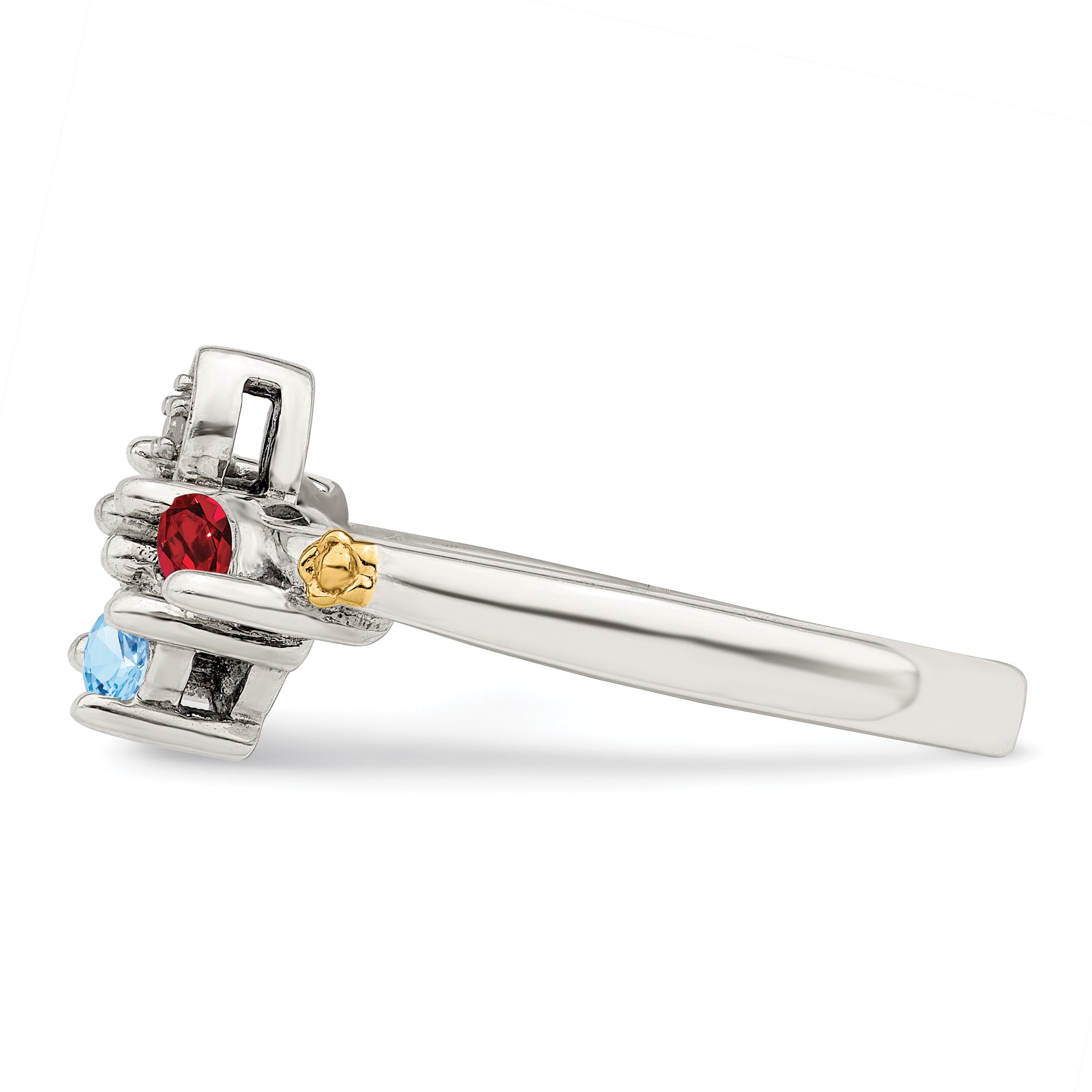 Sterling Silver Antiqued w/14k 3-stone w/Diamond Mother's Ring