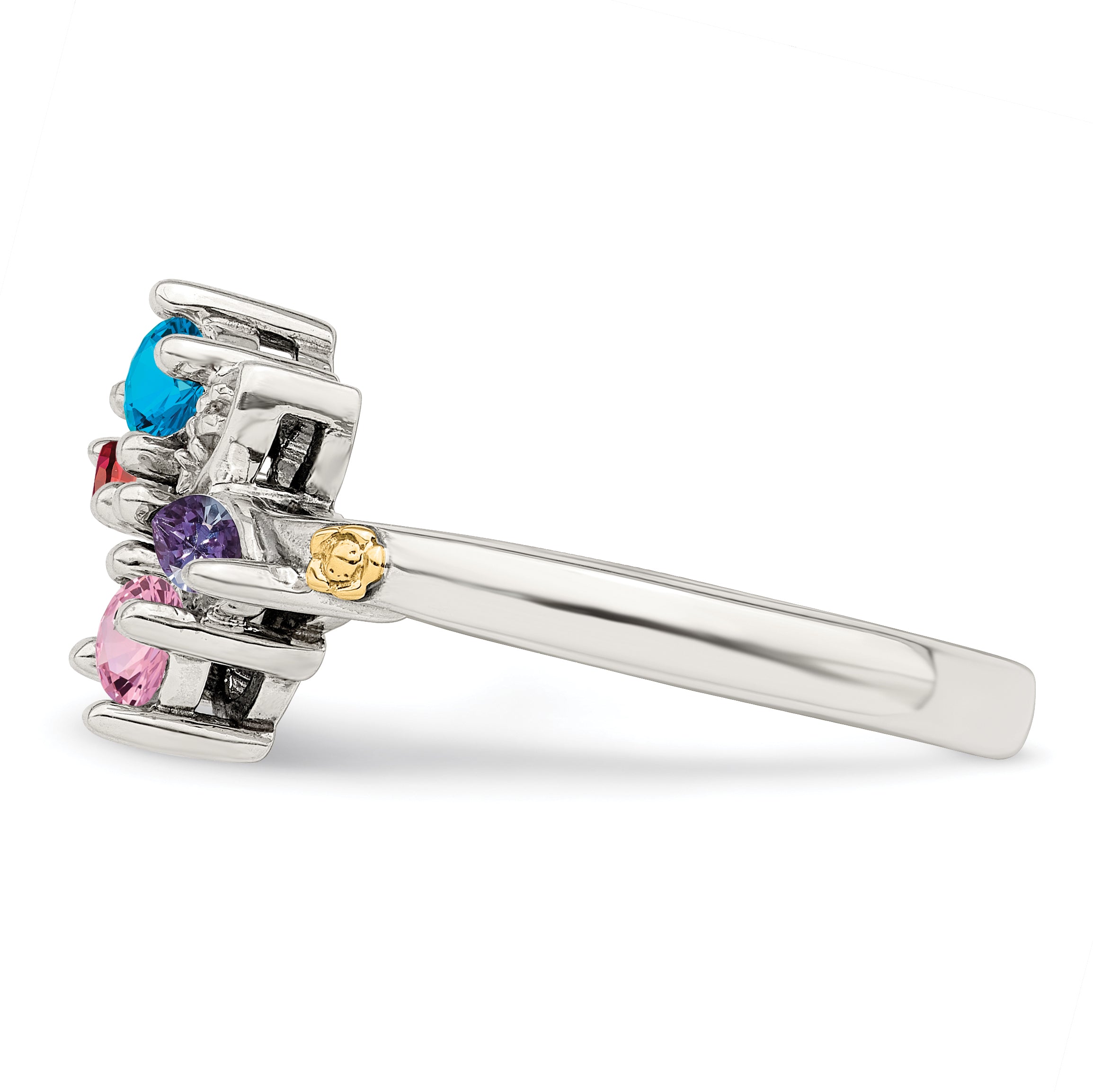 Sterling Silver Antiqued w/14k 4-stone w/Diamond Mother's Ring