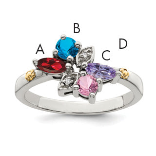 Sterling Silver Antiqued w/14k 4-stone w/Diamond Mother's Ring Semi-Mount