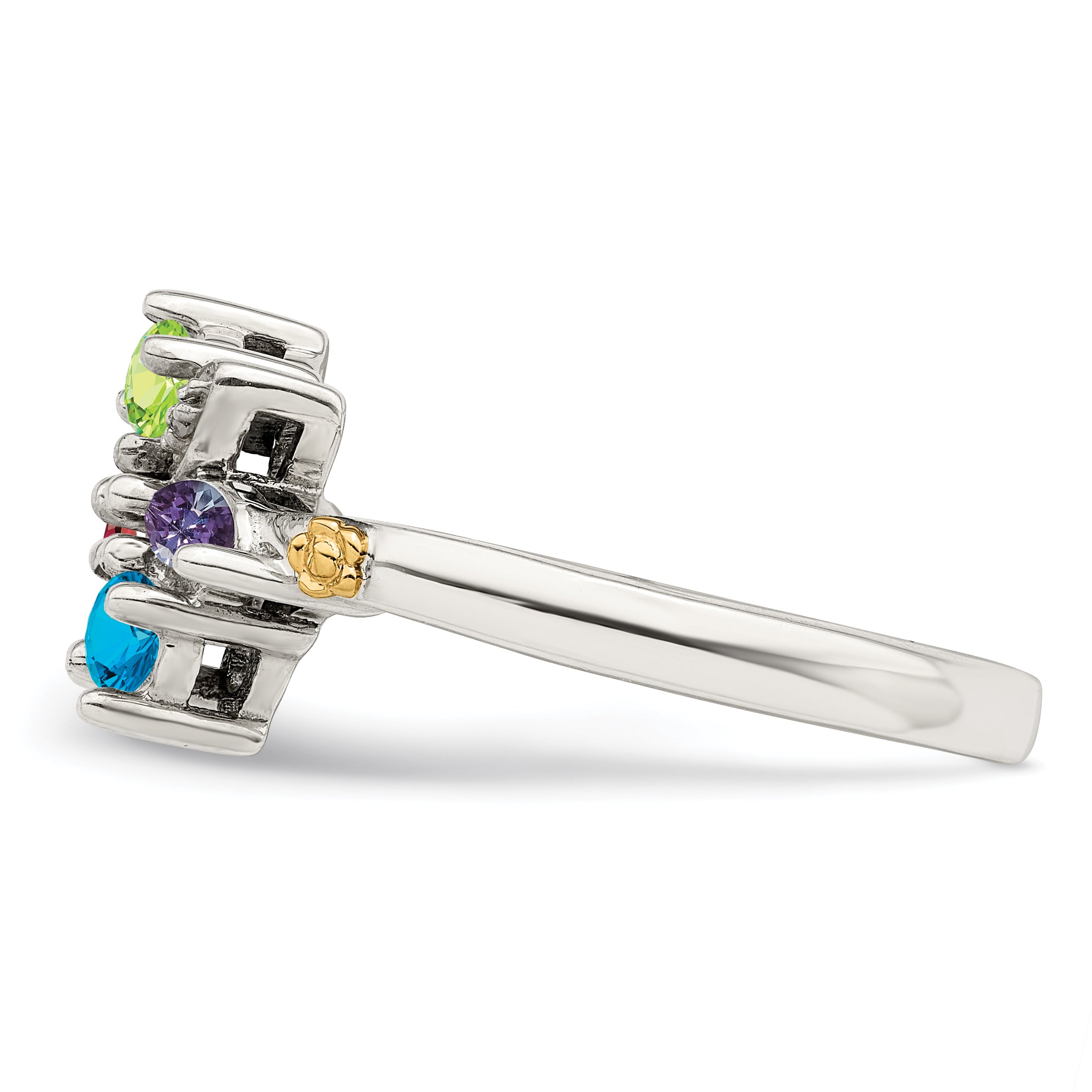 Sterling Silver Antiqued w/14k 5-stone w/Diamond Mother's Ring Semi-Mount