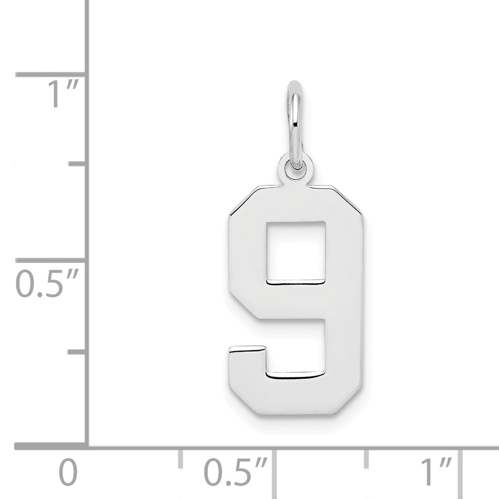 Sterling Silver/Rhodium-plated Polished Number 9 Charm