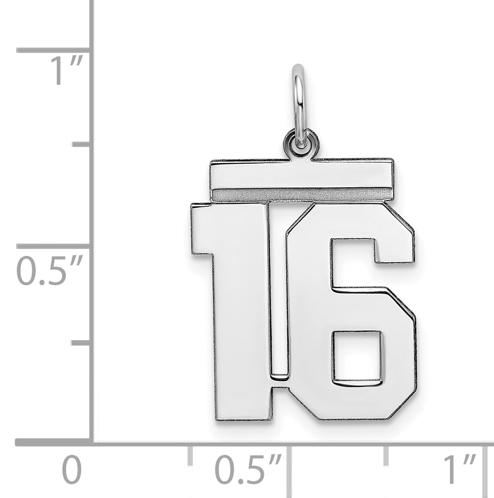 Sterling/Silver Rhodium-plated Polished Number 16 Charm