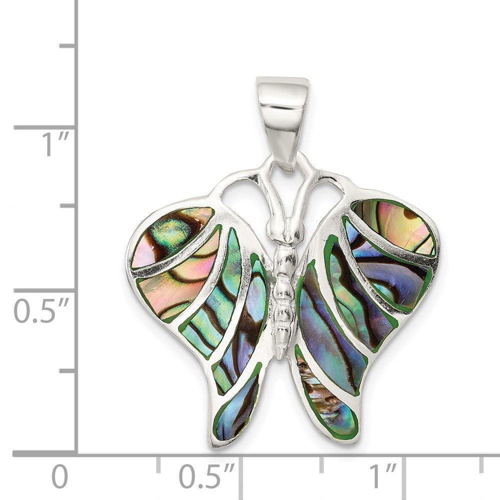 Sterling Silver Rhodium-plated Abalone Butterfly Pendant