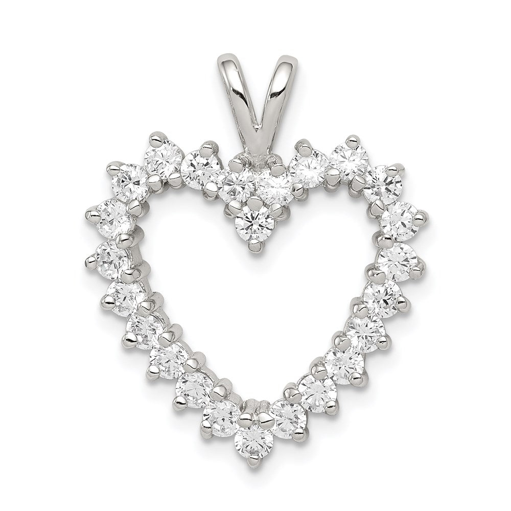 Sterling Silver Rhodium-plated CZ Heart Pendant