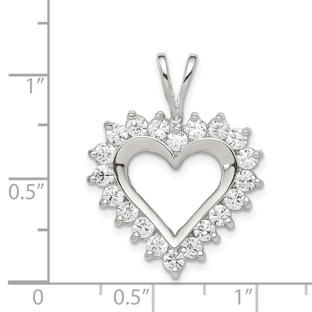 Sterling Silver Rhodium-plated CZ Open Heart Pendant