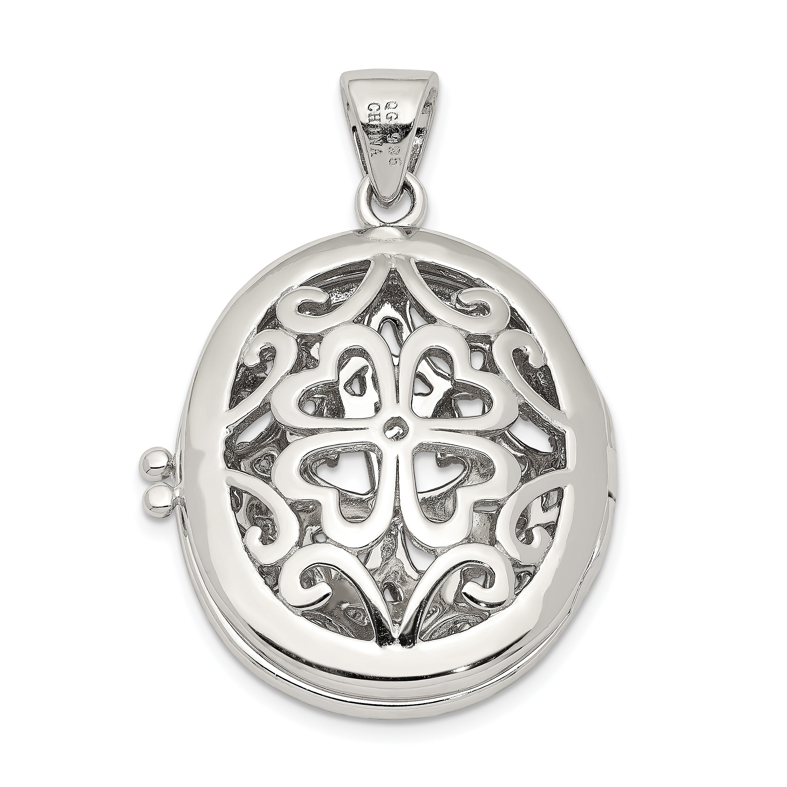 Sterling Silver Rhodium-plated CZ Fancy Filigree Oval 22mm Locket