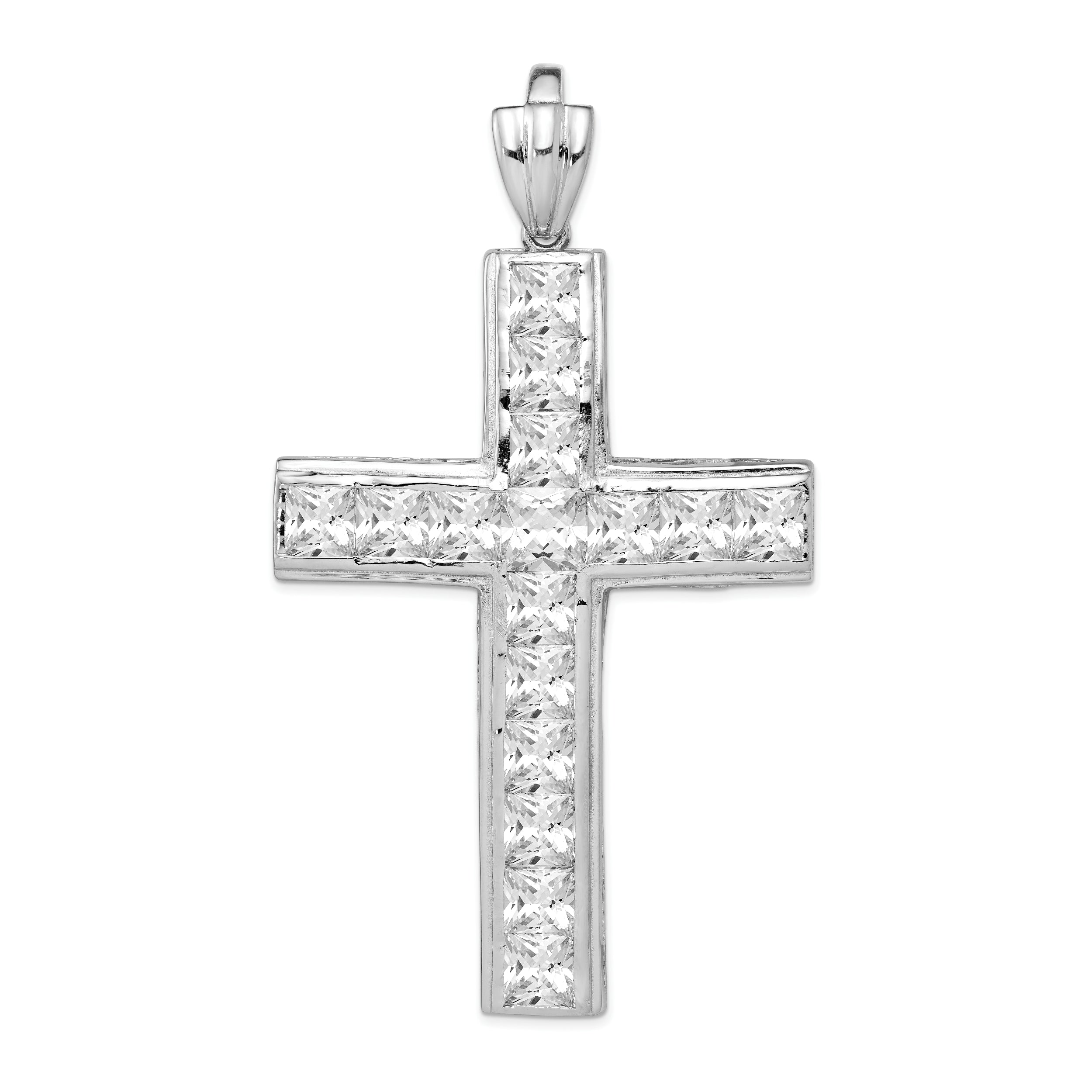 Sterling Silver Rhodium-plated CZ Cross Pendant