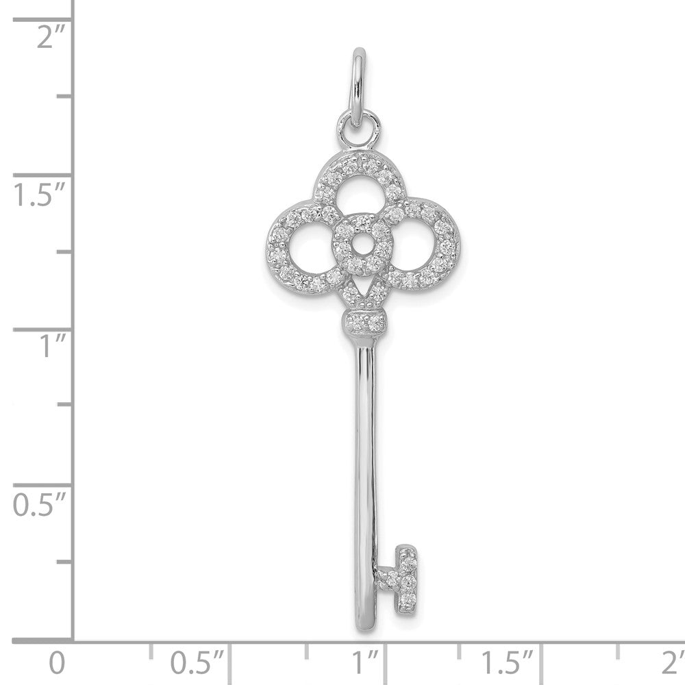 Sterling Silver Rhodium-plated CZ Key Pendant
