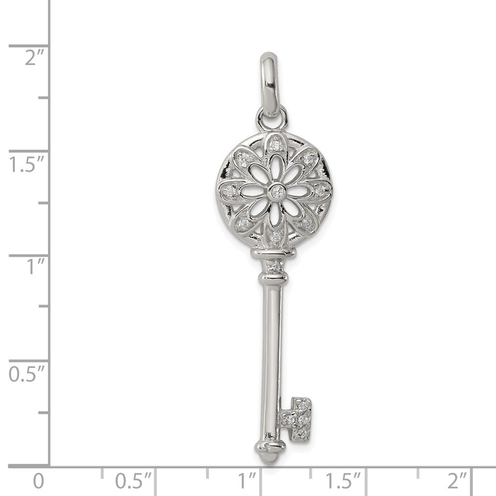 Sterling Silver Rhodium-plated CZ Key Pendant