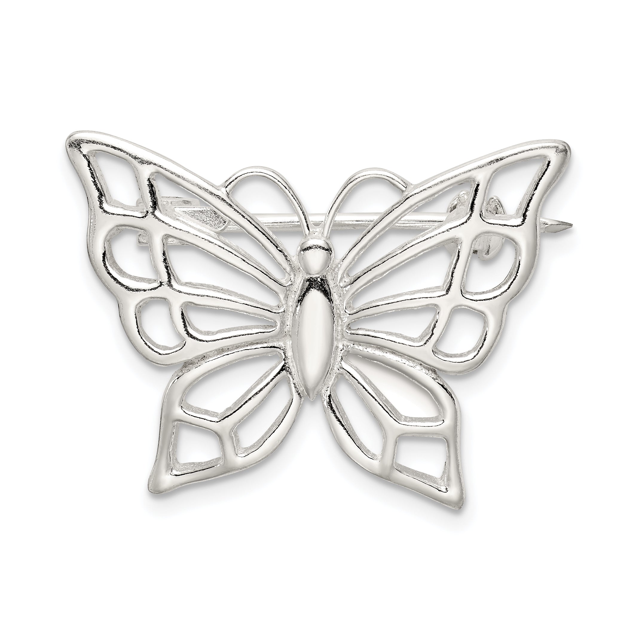 Sterling Silver Polished Butterfly Pin Brooch