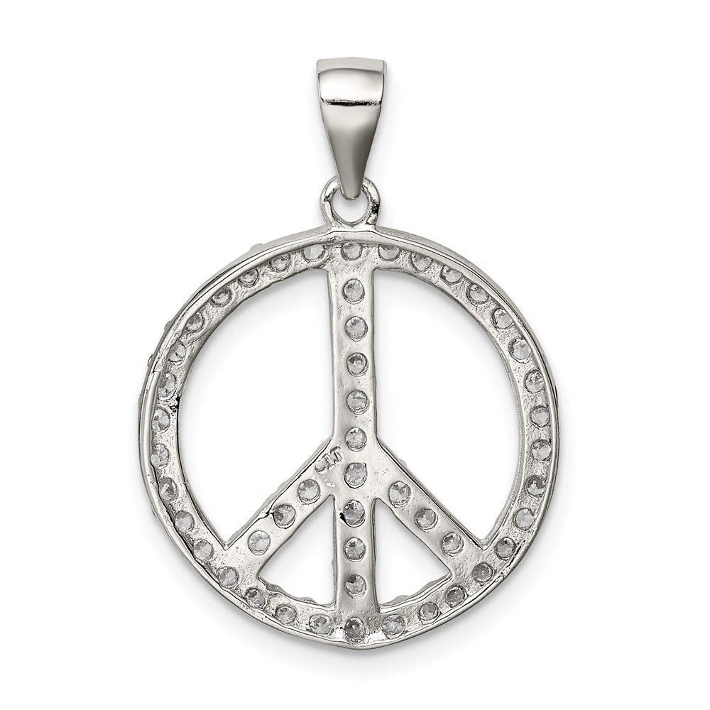 Sterling Silver Rhodium-plated CZ Peace Symbol Pendant