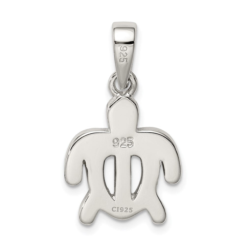 Sterling Silver Rhodium-plated Polished Created Blue Opal Inlay Tortoise Pendant