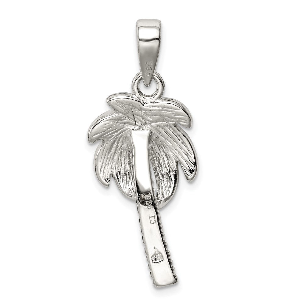 Sterling Silver Rhodium-plated Created Blue Opal Inlay Palm Tree Pendant