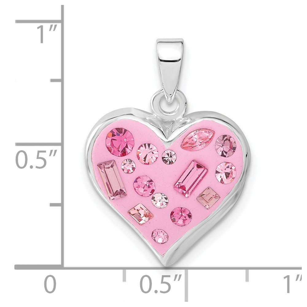 Sterling Silver Pink Stellux Crystal & Enameled Heart Pendant