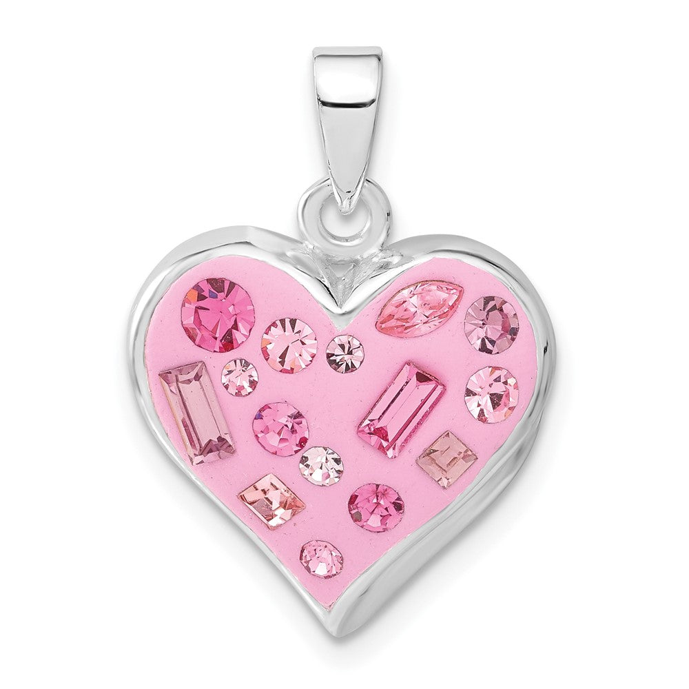 Sterling Silver Pink Stellux Crystal & Enameled Heart Pendant
