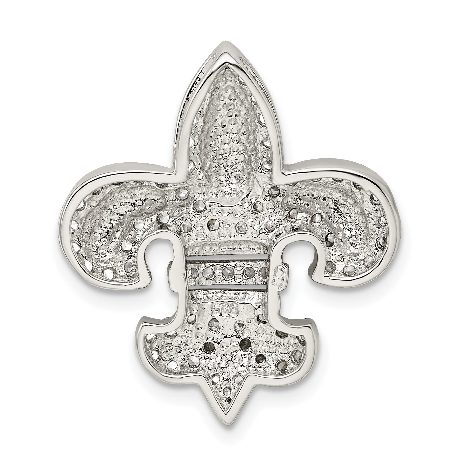 Sterling Silver CZ Fleur de Lis w/ Flash Gold-Plated Chain Slide Pendant