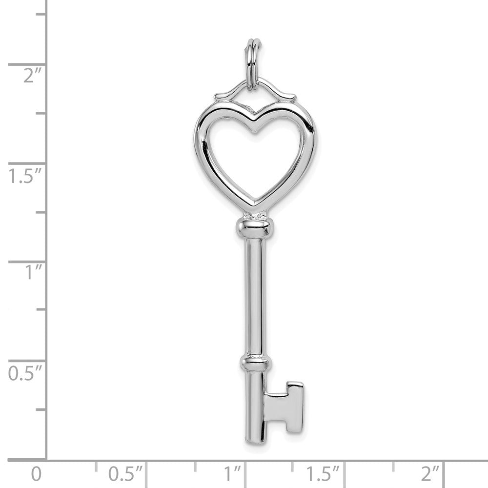 Sterling Silver Rhodium-plated Open Heart Top Large Key Pendant