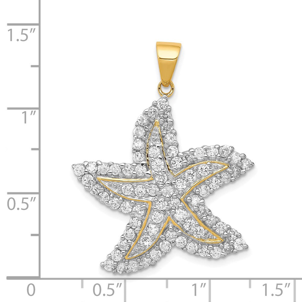 Sterling Silver Flash Gold-Plated and CZ Starfish Pendant