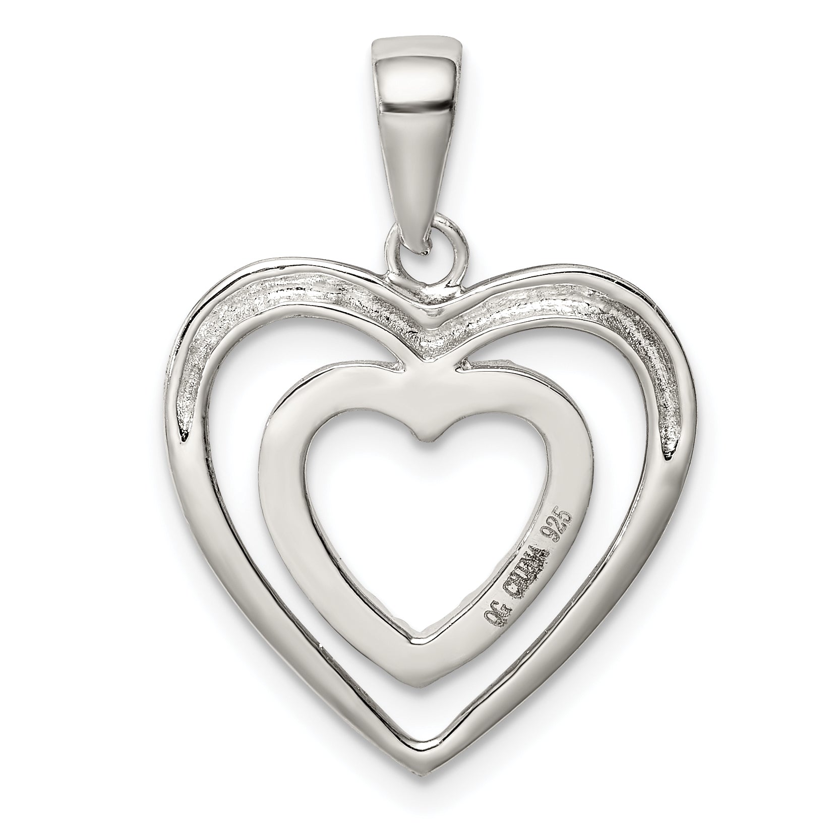 Sterling Silver Rhodium Plated Polished and CZ Double Heart Pendant