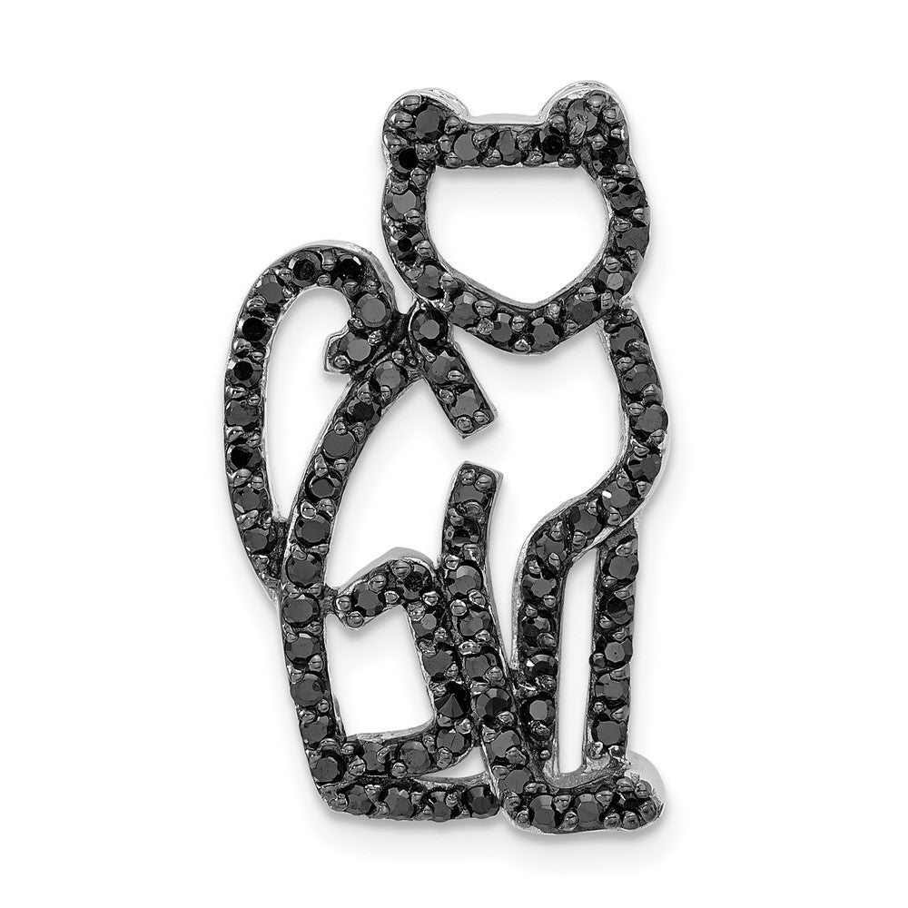 Sterling Silver Black Rhodium-Plated & Black CZ Cat Slide Pendant