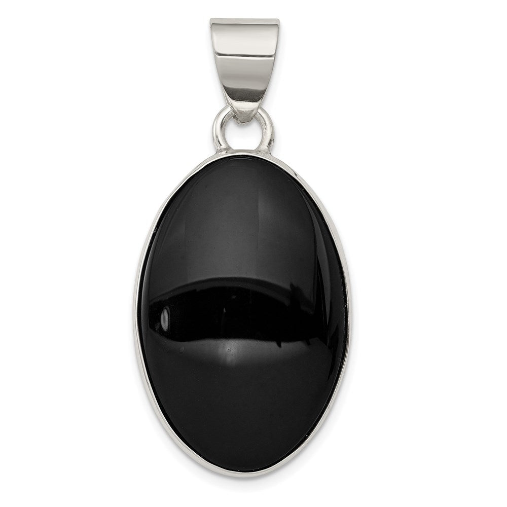 Sterling Silver Rhodium-plated Onyx Polished Oval Pendant