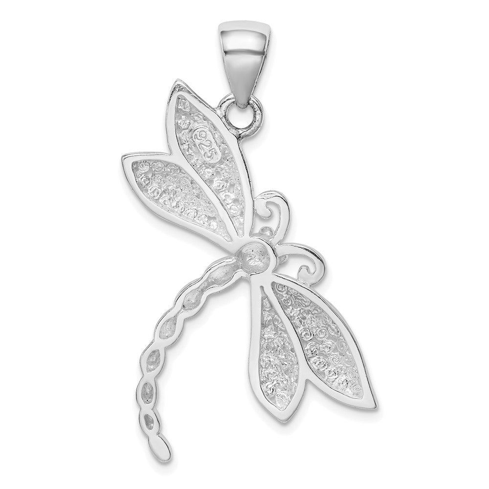 Sterling Silver Rhodium-plated Polished and Textured Dragonfly Pendant