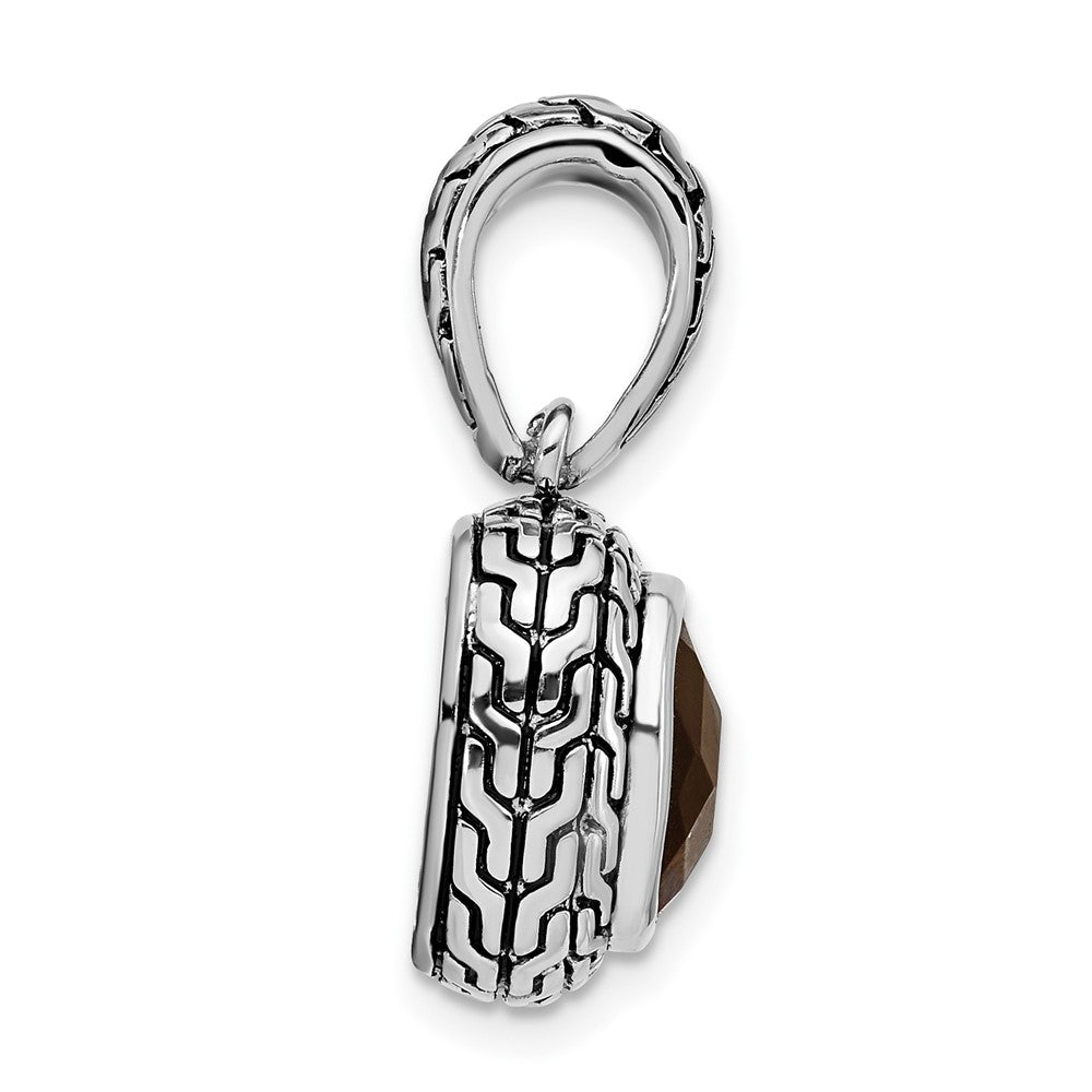Sterling Silver Polished & Antiqued Brown CZ Pendant