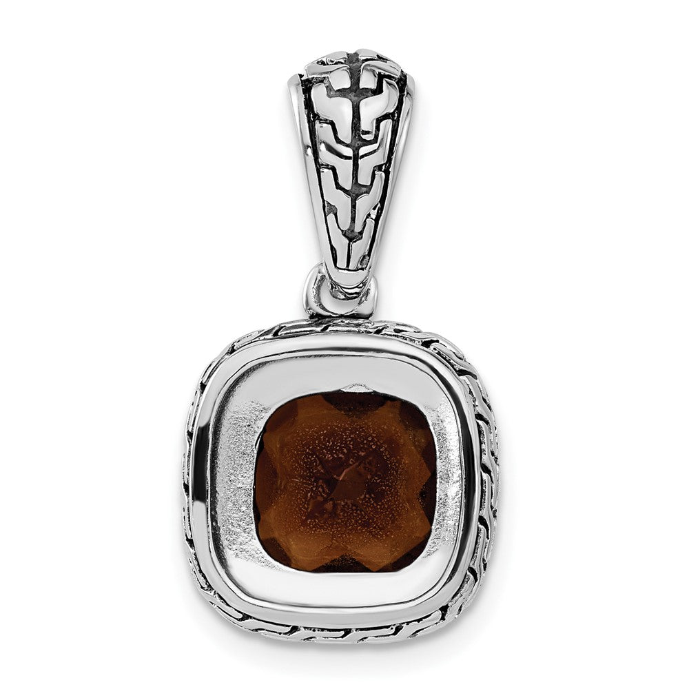 Sterling Silver Polished & Antiqued Brown CZ Pendant