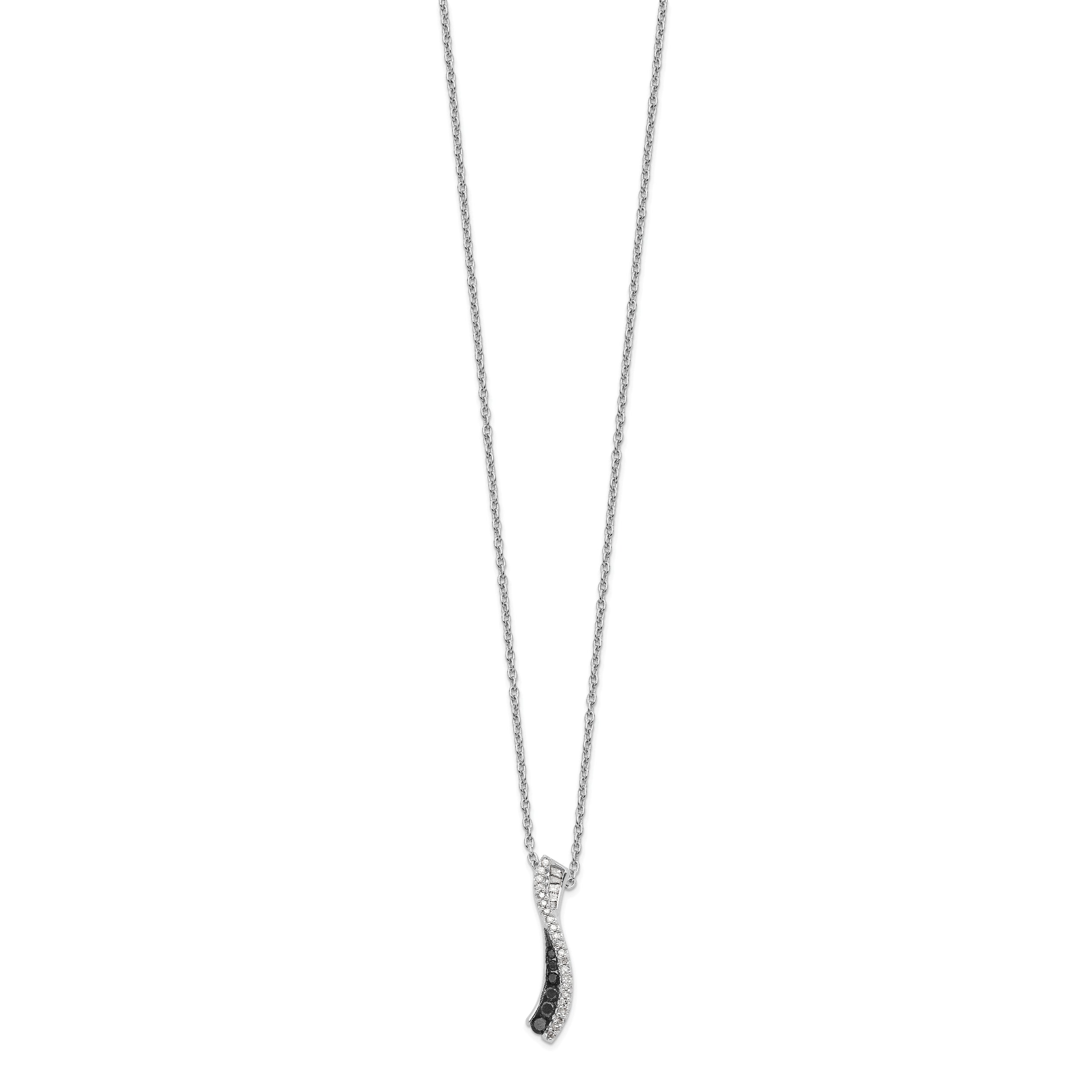 White Night Sterling Silver Rhodium-plated Black and White Diamond 18 Inch Necklace with 2 Inch Extender