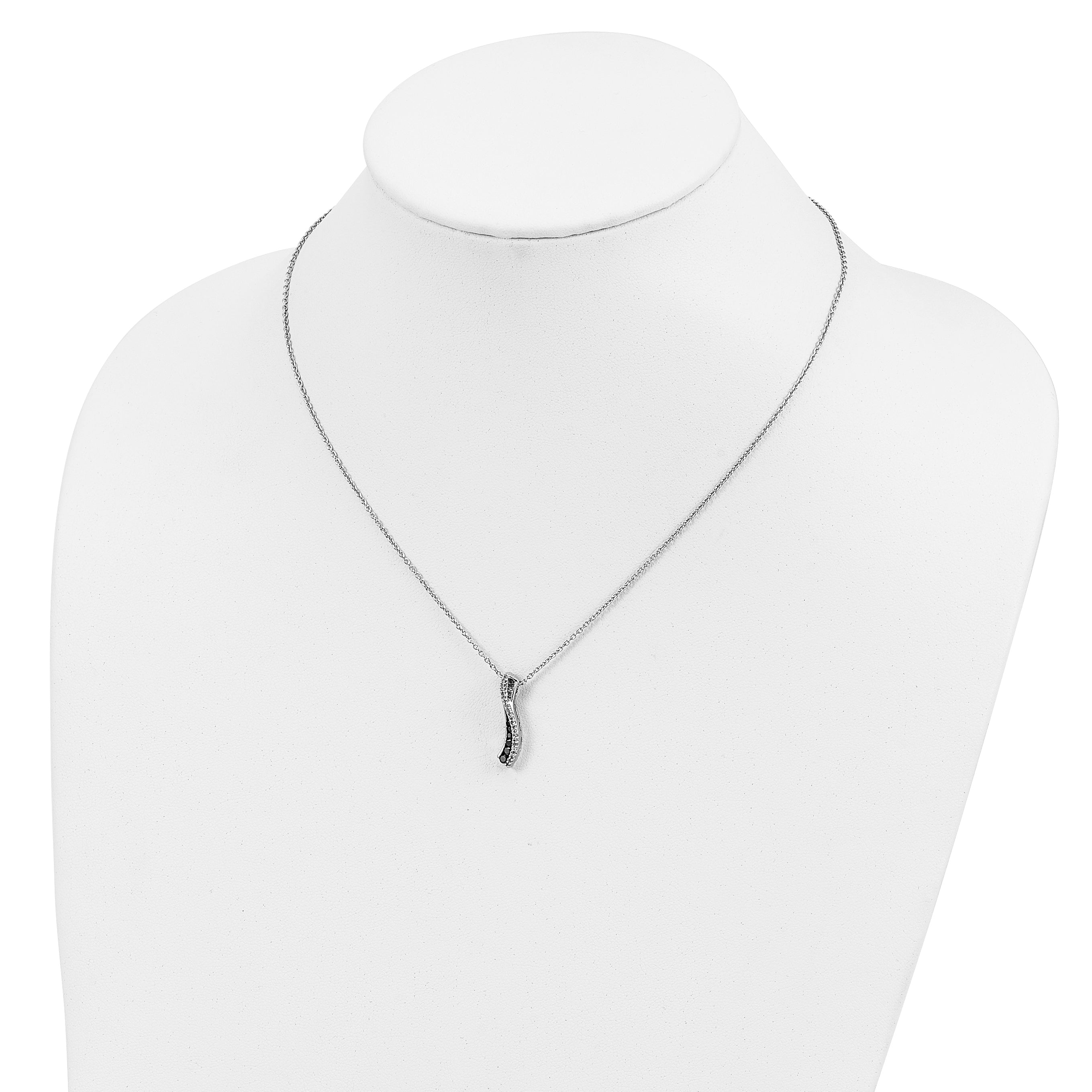 White Night Sterling Silver Rhodium-plated Black and White Diamond 18 Inch Necklace with 2 Inch Extender