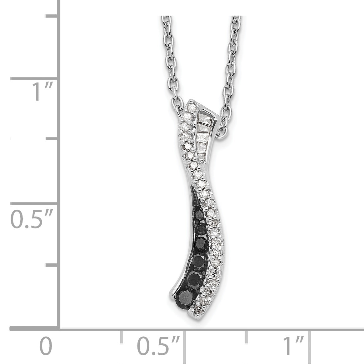 White Night Sterling Silver Rhodium-plated Black and White Diamond 18 Inch Necklace with 2 Inch Extender