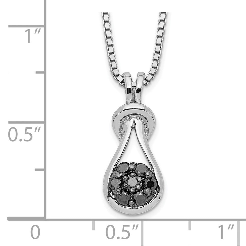 White Night Sterling Silver Rhodium-plated Black Diamond Love Knot 18 Inch Necklace with 2 Inch Extender