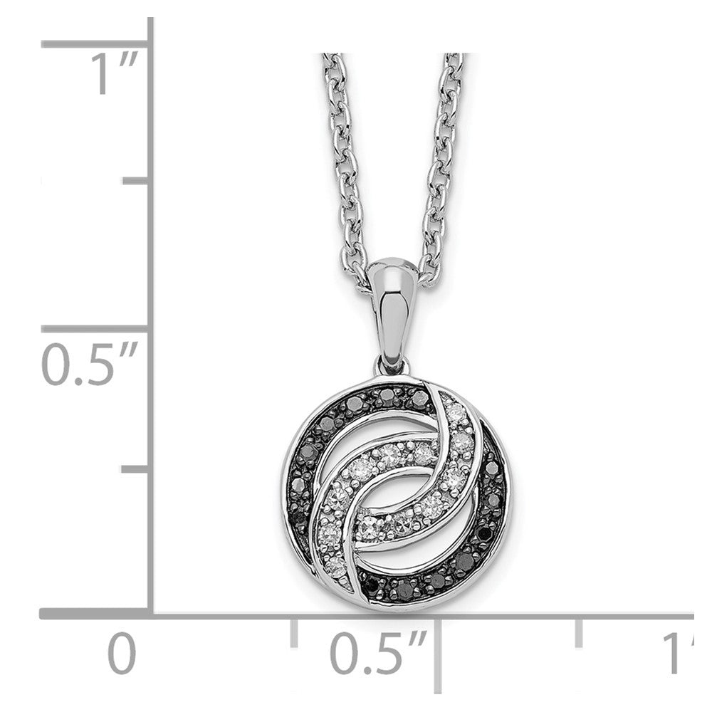 White Night Sterling Silver Rhodium-plated Black and White Diamond 18 Inch Necklace with 2 Inch Extender