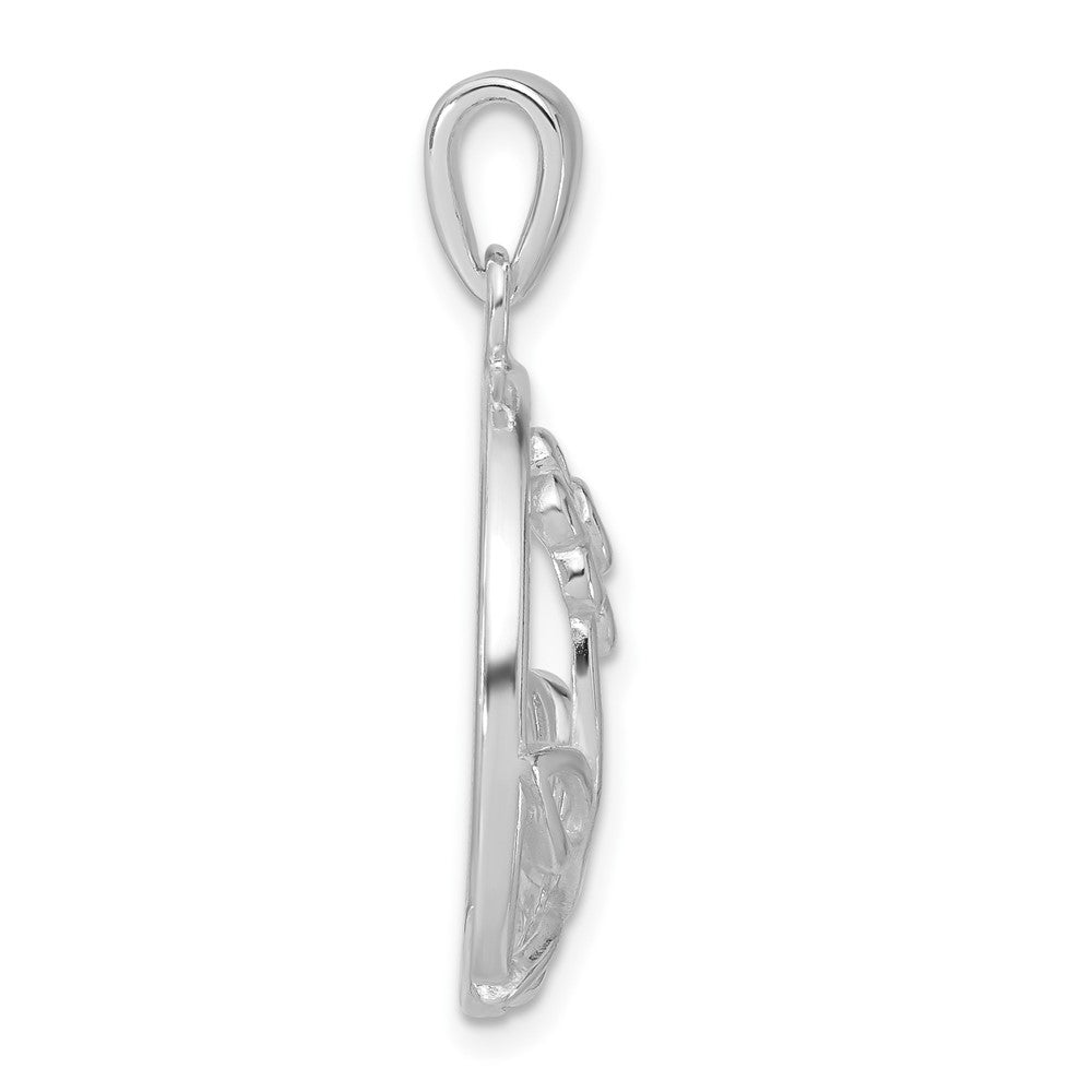 Sterling Silver Polished Flower Circle Pendant