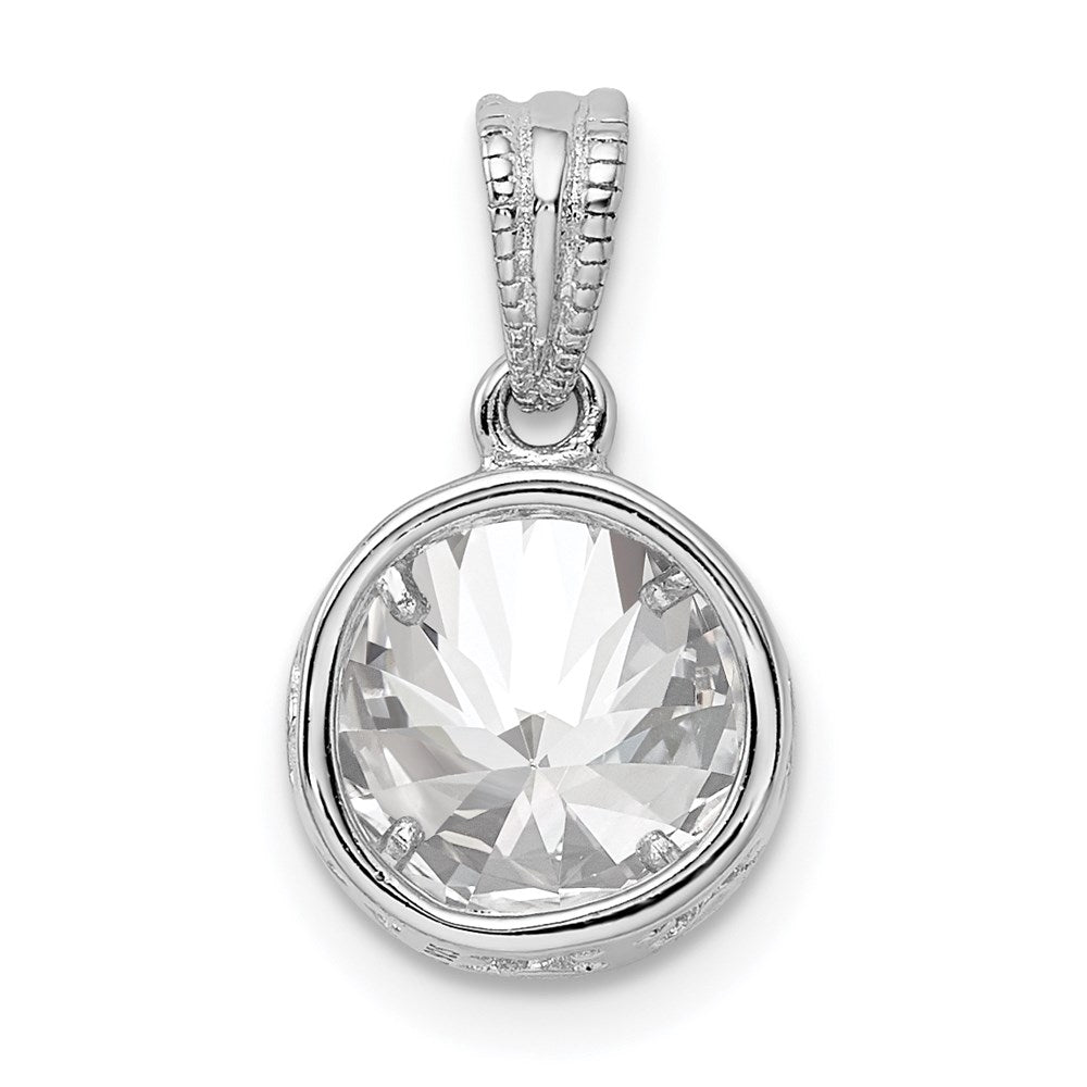 Sterling Silver Rhodium-plated CZ Circle X Edge Pendant