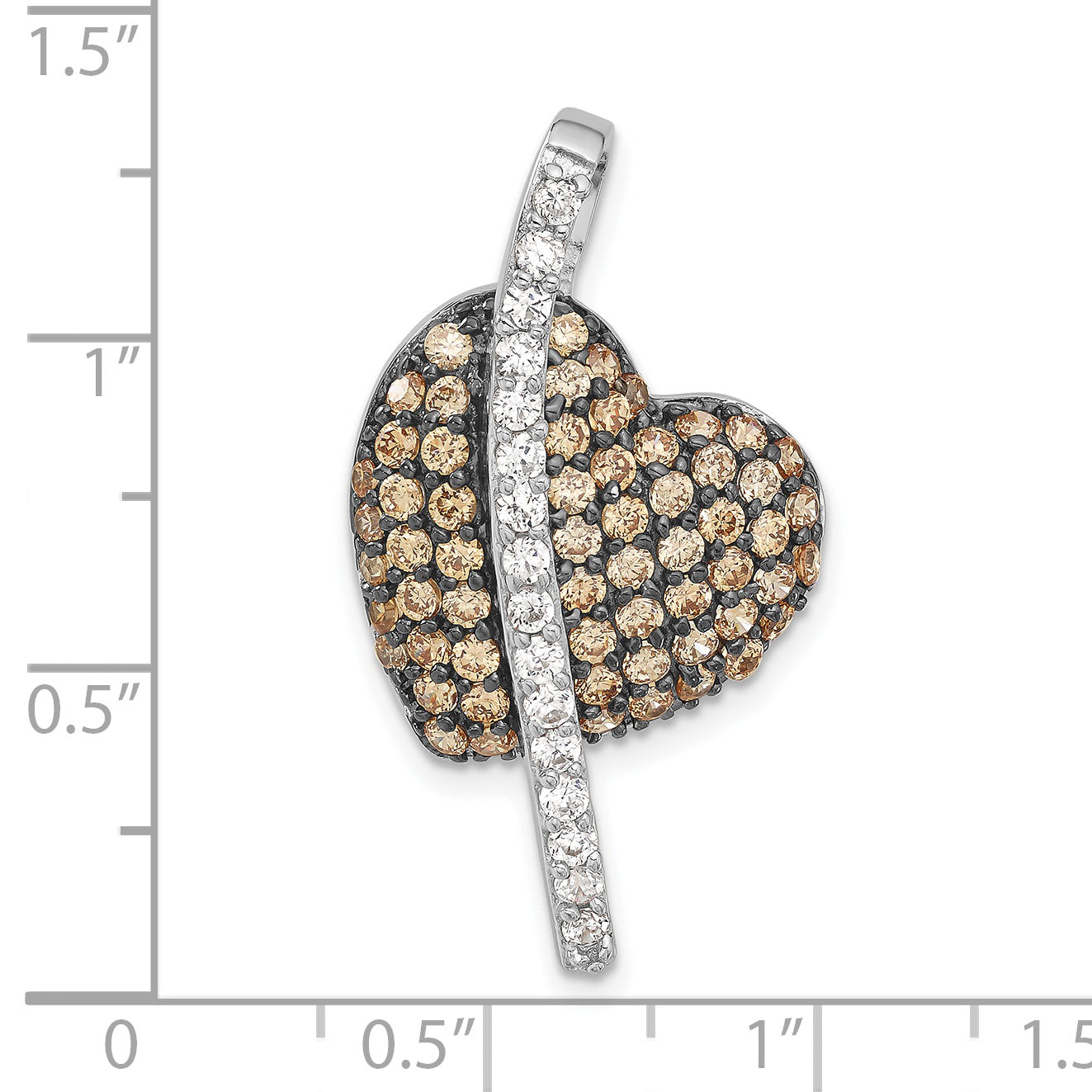 Sterling Silver w/ Black Rhodium Champagne & Clear CZ Heart Pendant