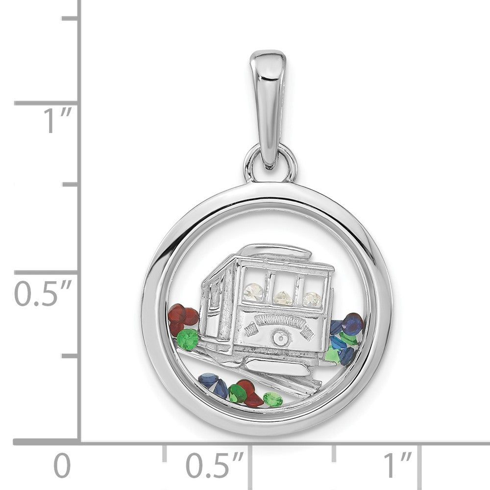 Sterling Silver Rhodium-plated Cable Car & Floating Glass Beads Pendant