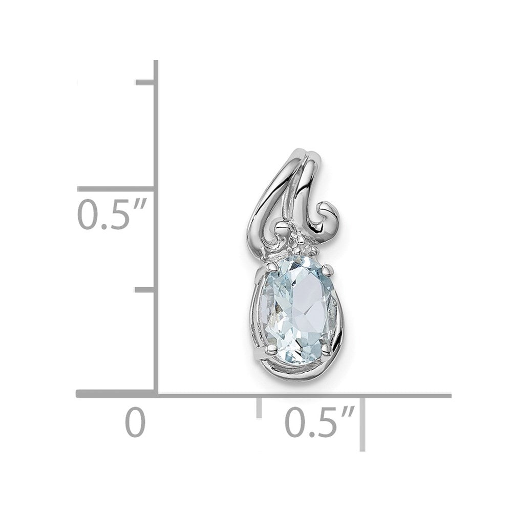 Sterling Silver Rhodium Plated Dia. & Aquamarine Oval Pendant