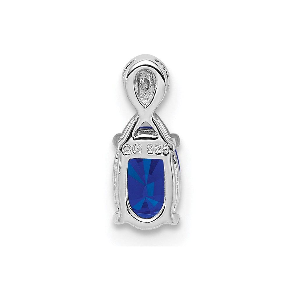 Sterling Silver Rhodium Plated Diamond & Sapphire Oval Pendant