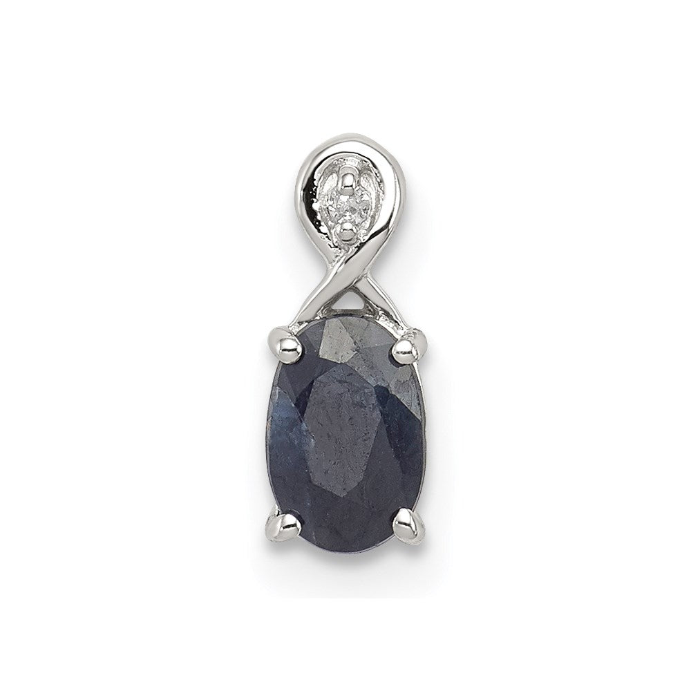Sterling Silver Rhodium Plated Diamond & Sapphire Oval Pendant