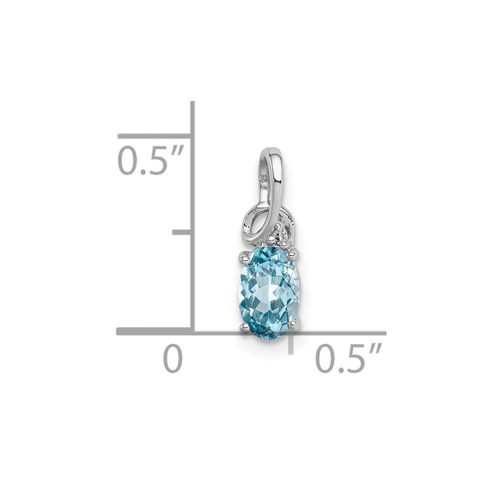 Sterling Silver Rhodium Plated Diamond & Sky Blue Topaz Oval Pendant