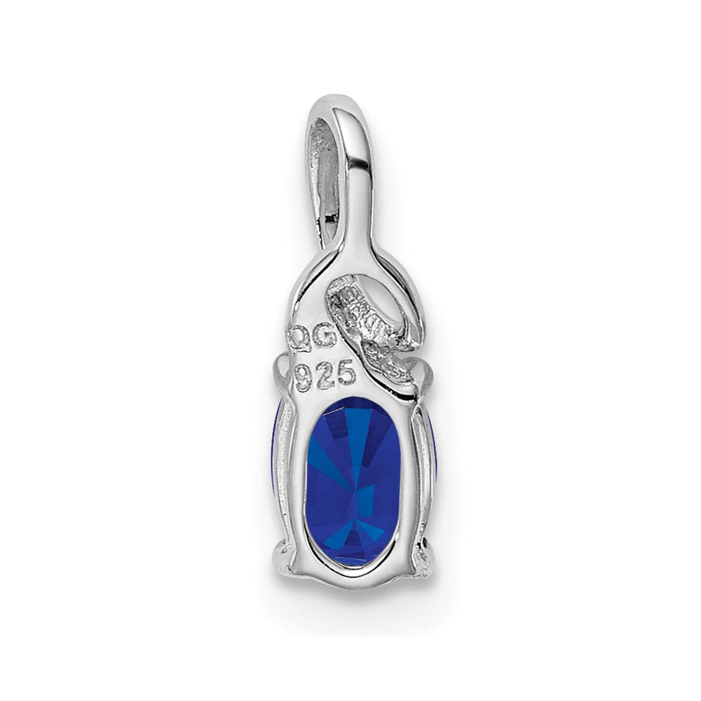 Sterling Silver Rhodium Plated Diamond & Sapphire Oval Pendant