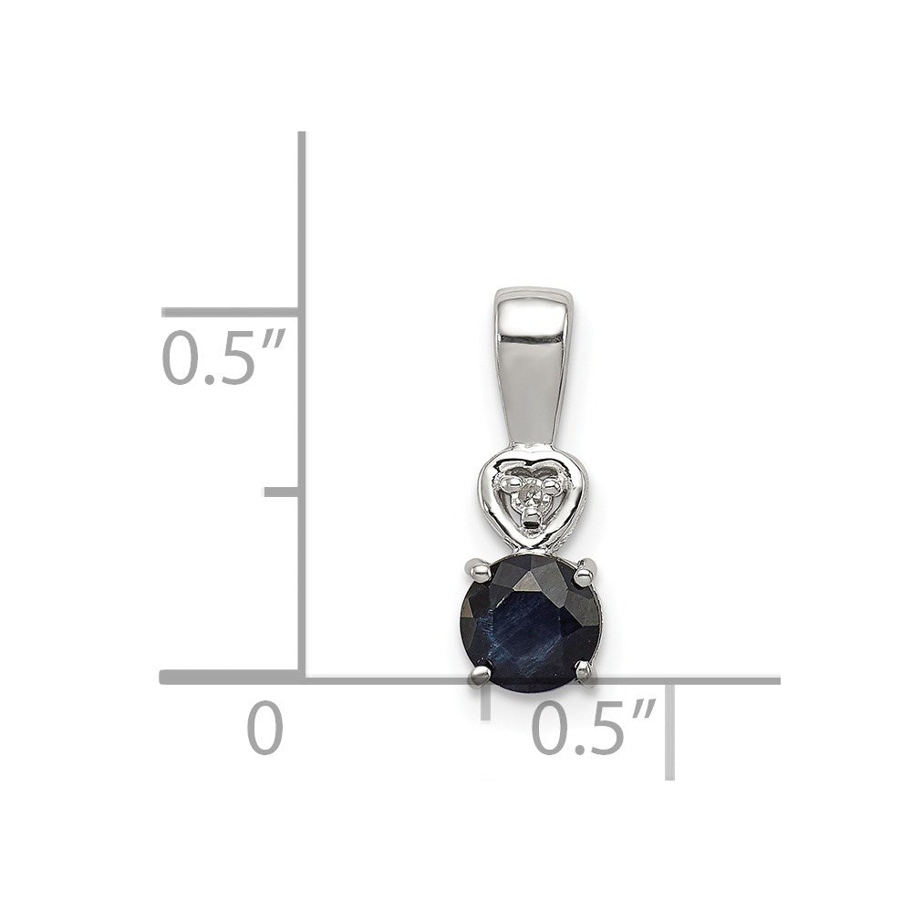Sterling Silver Rhodium Plated Diamond & Sapphire Round Pendant