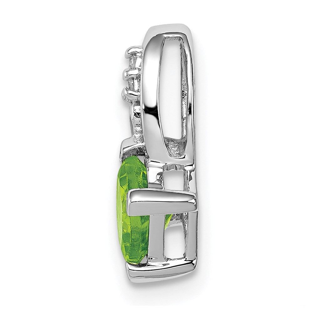 Sterling Silver Rhodium Plated Diamond and Peridot Square Pendant