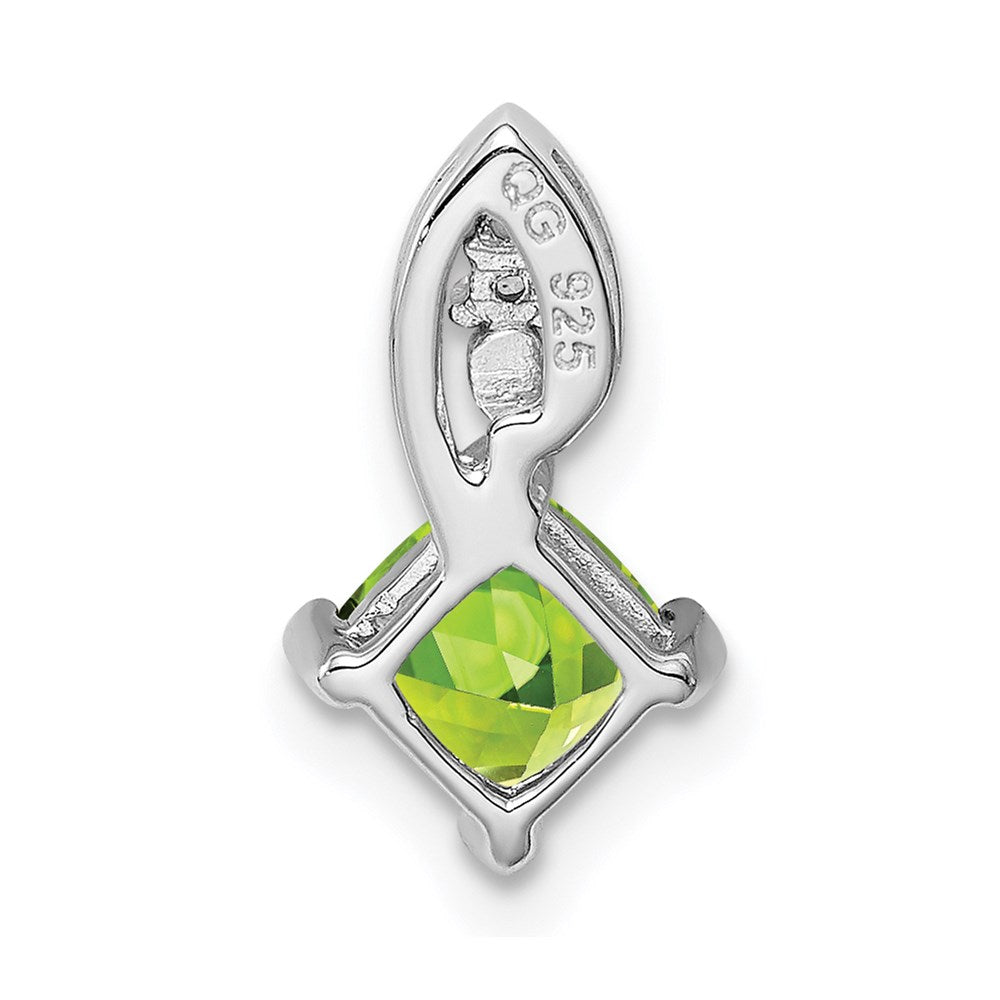 Sterling Silver Rhodium Plated Diamond and Peridot Square Pendant