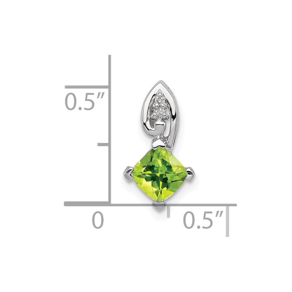 Sterling Silver Rhodium Plated Diamond and Peridot Square Pendant