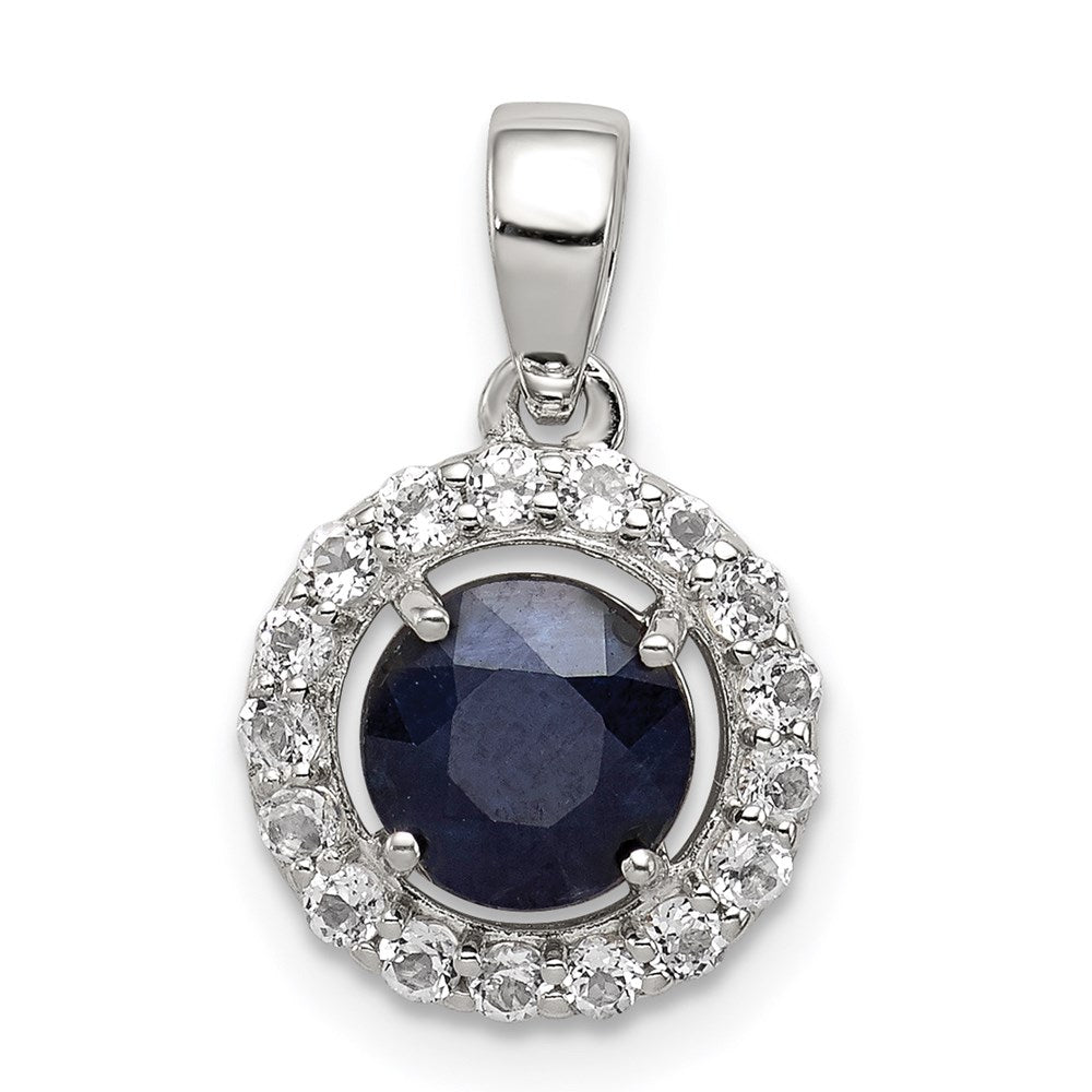 Sterling Silver Rhodium Plated White Topaz & Sapphire Pendant